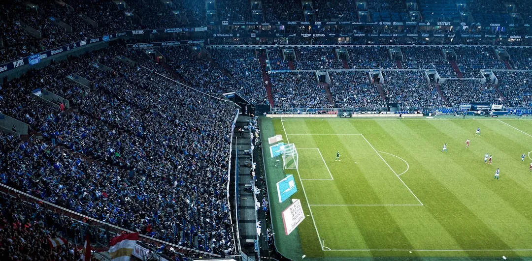 A football match viewed from the stands in Karlsruhe.